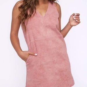 Pink suede midi dress with pockets